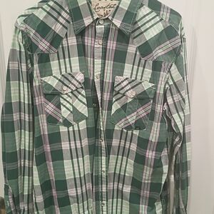 Coastal Green and Pink Plaid Button Down Shirt